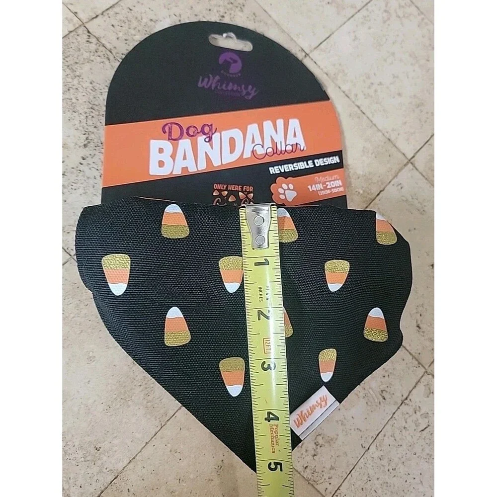 Whimsy Collection Dog Bandana Collar Candy Corn/Orange Reversible Med (14”-20”)